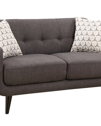 61" Charcoal And Black Loveseat and Toss Pillows