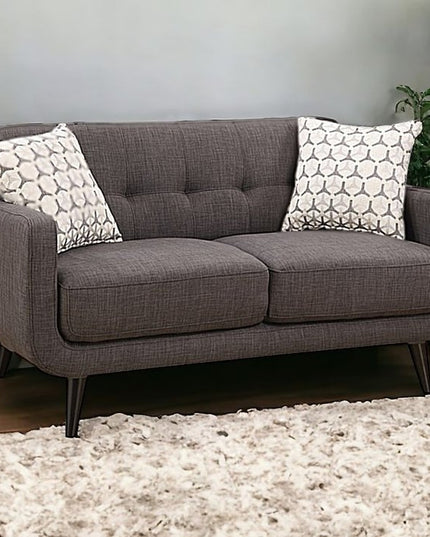 61" Charcoal And Black Loveseat and Toss Pillows