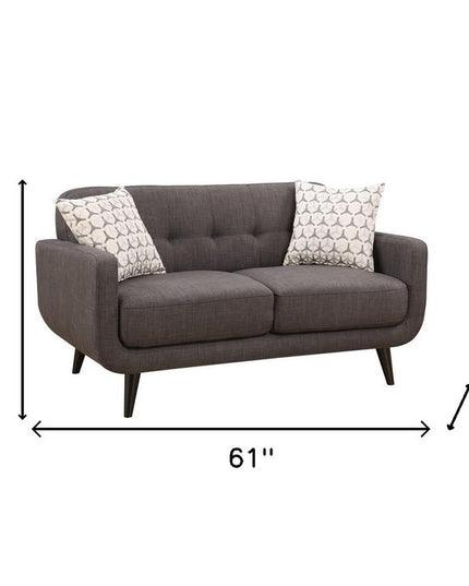 61" Charcoal And Black Loveseat and Toss Pillows