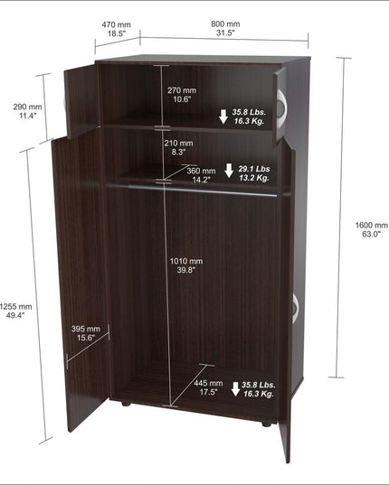 32" Espresso Melamine Mirrored Combo Dresser