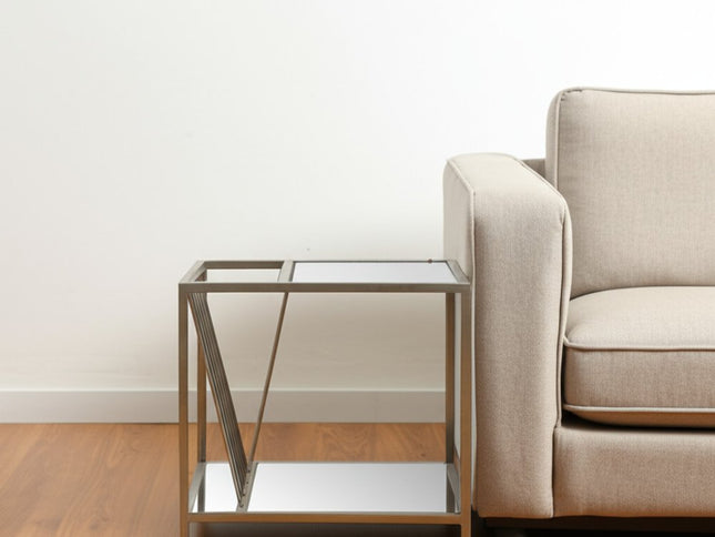 24" Silver Mirrored Glass And Iron End Table With Shelf