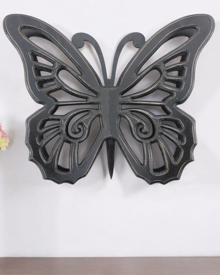 23" X 19" Black Rustic Butterfly Wooden Wall Decor