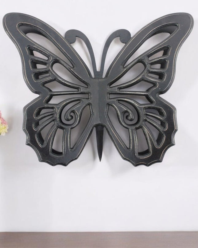 23" X 19" Black Rustic Butterfly Wooden Wall Decor