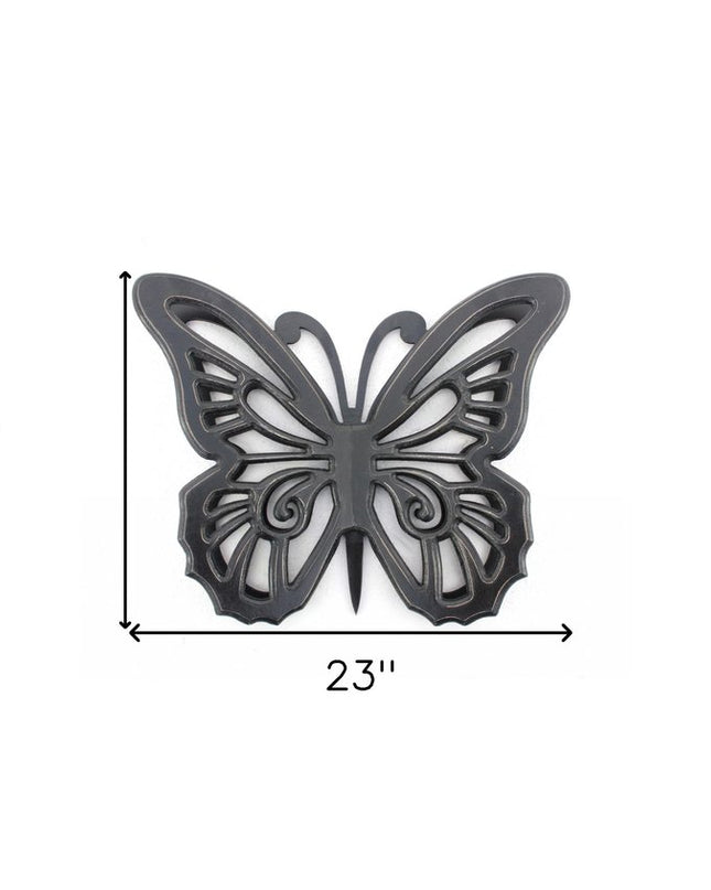 23" X 19" Black Rustic Butterfly Wooden Wall Decor