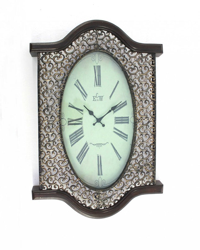 20" Oval Antiqued Bronze Wood and Glass Analog Wall Clock
