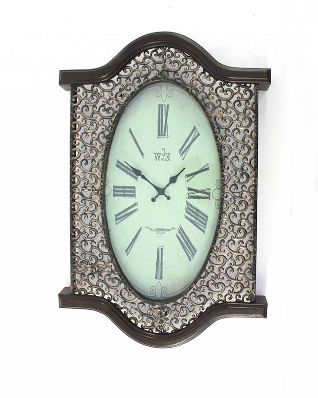 20" Oval Antiqued Bronze Wood and Glass Analog Wall Clock