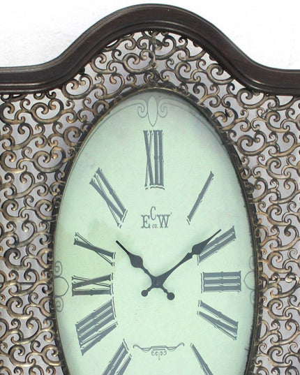 20" Oval Antiqued Bronze Wood and Glass Analog Wall Clock
