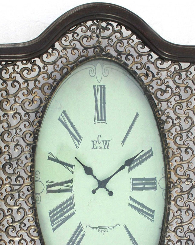 20" Oval Antiqued Bronze Wood and Glass Analog Wall Clock