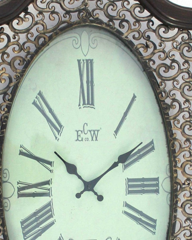 20" Oval Antiqued Bronze Wood and Glass Analog Wall Clock