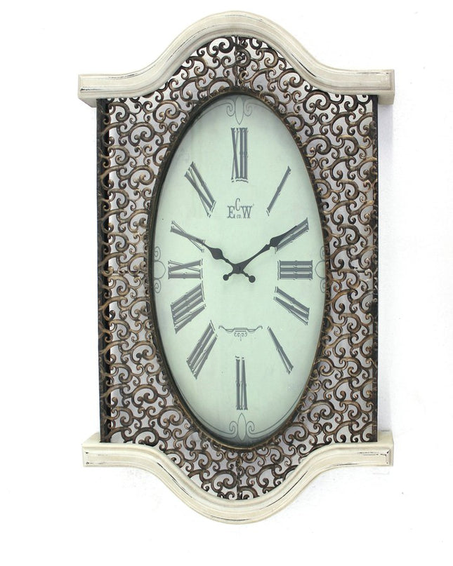 20" Oval Antiqued Bronze Wood and Glass Analog Wall Clock