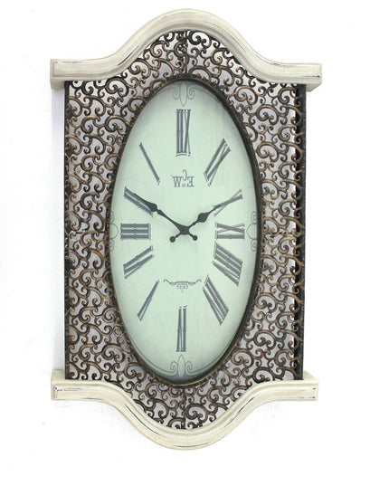 20" Oval Antiqued Bronze Wood and Glass Analog Wall Clock