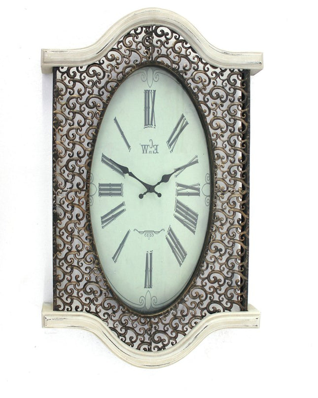 20" Oval Antiqued Bronze Wood and Glass Analog Wall Clock