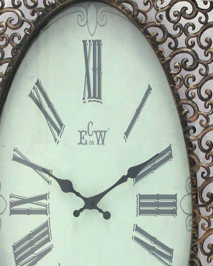 20" Oval Antiqued Bronze Wood and Glass Analog Wall Clock