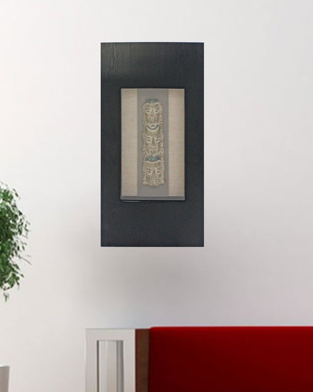 40" X 20" X 3" Black & Brown Facial-Makeup Patterned Plaque - Wall Decor