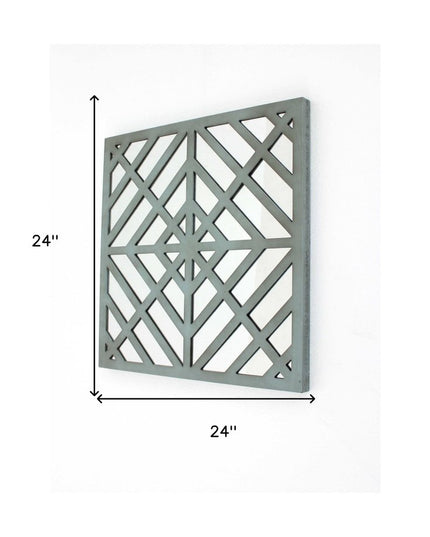 24" X 24" X 1" Blue Mirrored Square Wooden  Wall Decor