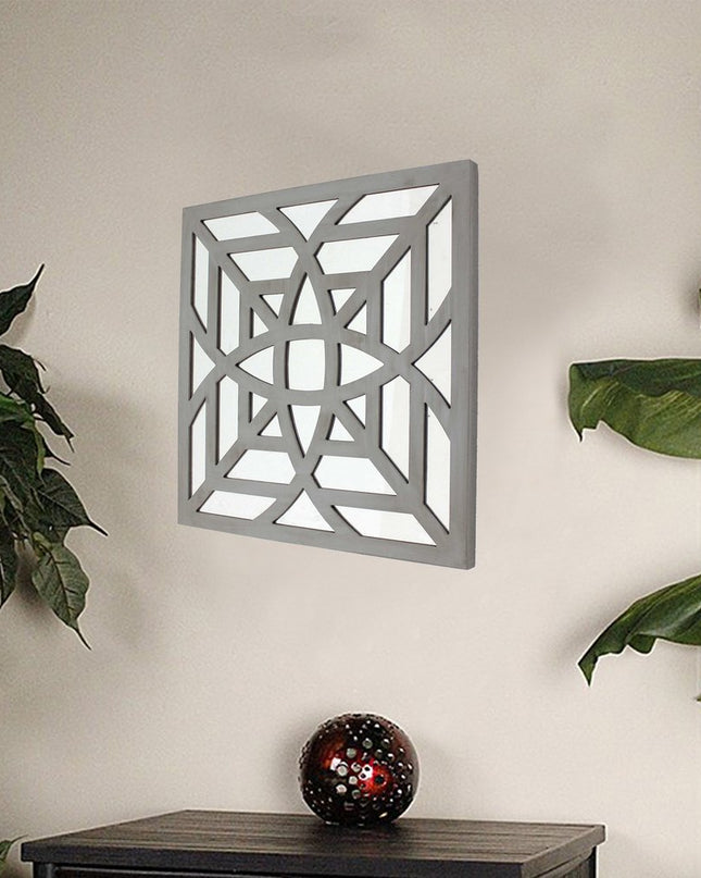 24" X 24" X 1" Blue Mirrored Square Wooden  Wall Decor