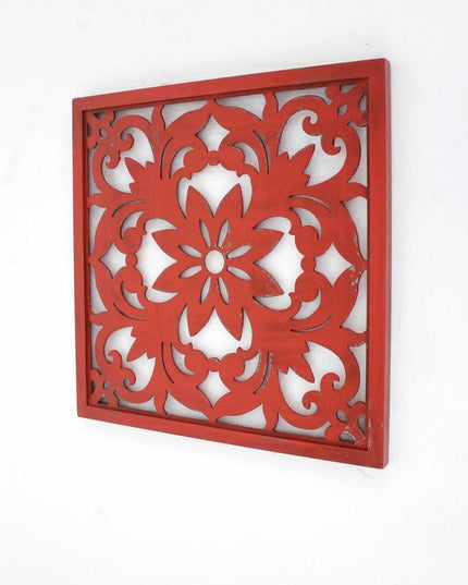 Red Flower Wood Hanging Dimensional Sculpture