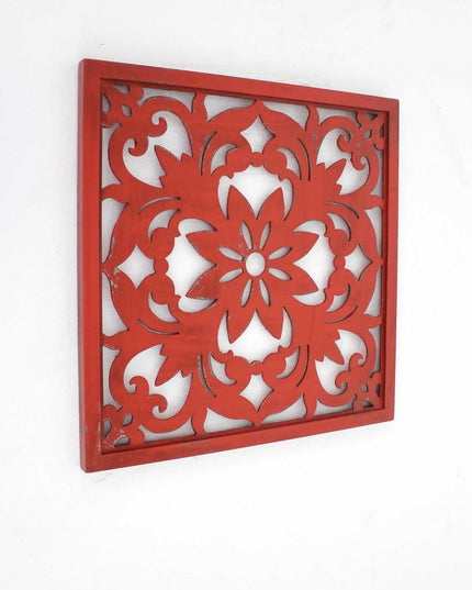 Red Flower Wood Hanging Dimensional Sculpture