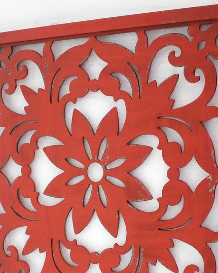 Red Flower Wood Hanging Dimensional Sculpture