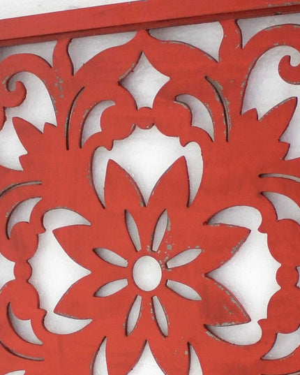 Red Flower Wood Hanging Dimensional Sculpture