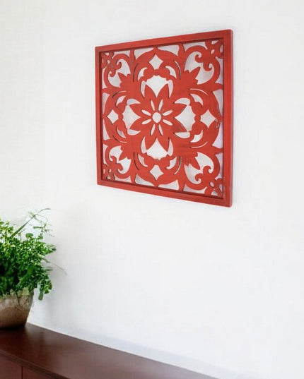 Red Flower Wood Hanging Dimensional Sculpture