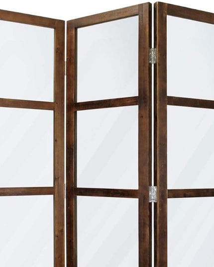 84" Brown Folding Three Panel Screen Room Divider