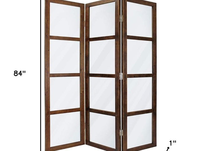 84" Brown Folding Three Panel Screen Room Divider