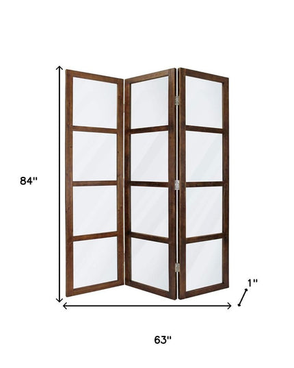 84" Brown Folding Three Panel Screen Room Divider