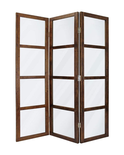 84" Brown Folding Three Panel Screen Room Divider