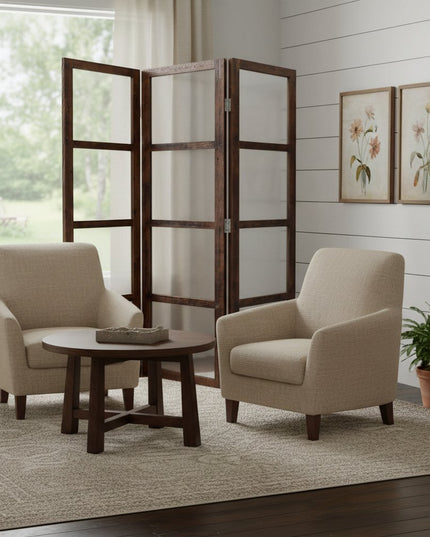 84" Brown Folding Three Panel Screen Room Divider