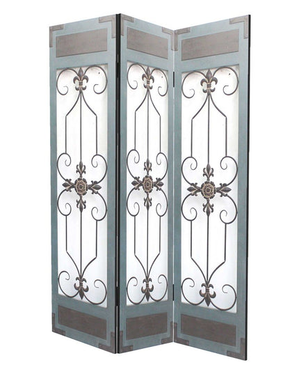 72" Blue Metal Folding Three Panel Screen Room Divider