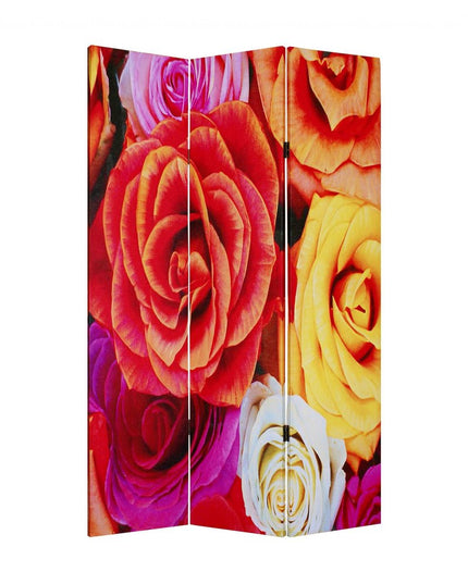 72" Red Canvas Folding Three Panel Screen Room Divider