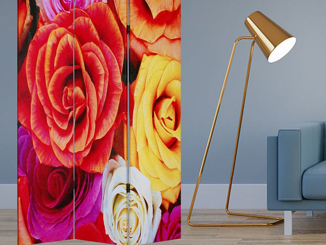 48 X 72 Multi Color Wood Canvas Daisy And Rose  Screen