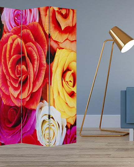 48 X 72 Multi Color Wood Canvas Daisy And Rose  Screen