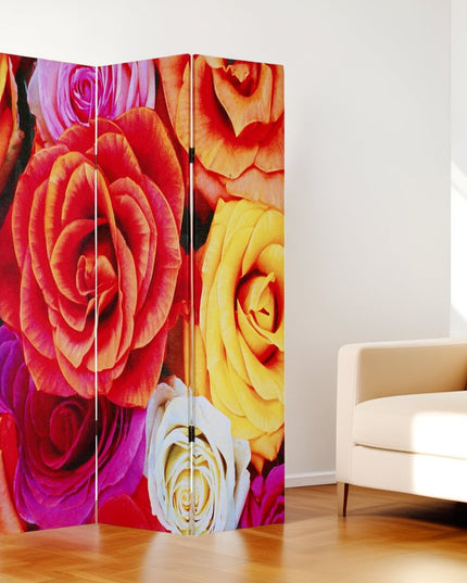 72" Red Canvas Folding Three Panel Screen Room Divider