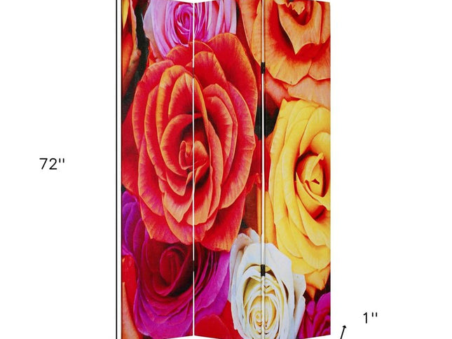 48 X 72 Multi Color Wood Canvas Daisy And Rose  Screen
