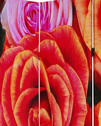 72" Red Canvas Folding Three Panel Screen Room Divider