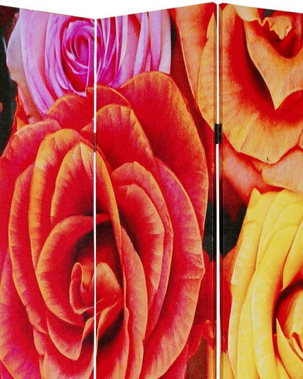 48 X 72 Multi Color Wood Canvas Daisy And Rose  Screen