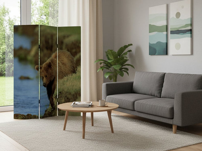 48" X 72" Multi Color Wood Canvas Bear  Screen