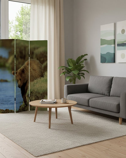 72" Blue And Green Canvas Folding Three Panel Screen Room Divider