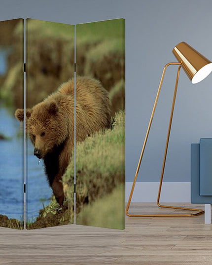 72" Blue And Green Canvas Folding Three Panel Screen Room Divider