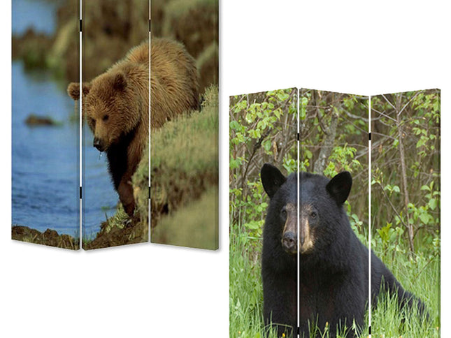 48" X 72" Multi Color Wood Canvas Bear  Screen