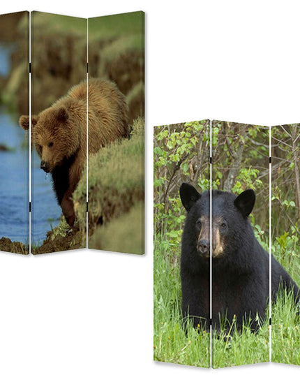 48" X 72" Multi Color Wood Canvas Bear  Screen