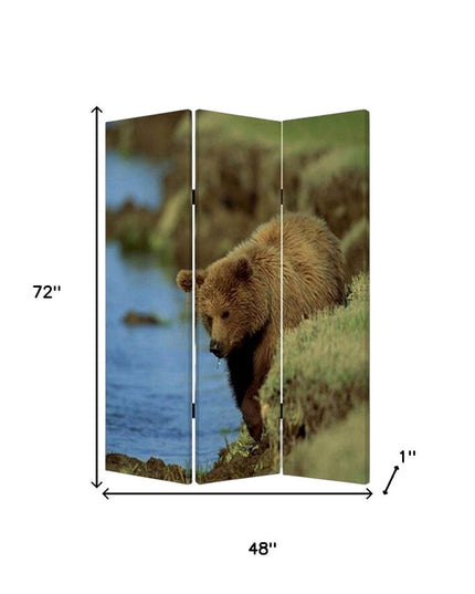 48" X 72" Multi Color Wood Canvas Bear  Screen