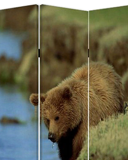 48" X 72" Multi Color Wood Canvas Bear  Screen