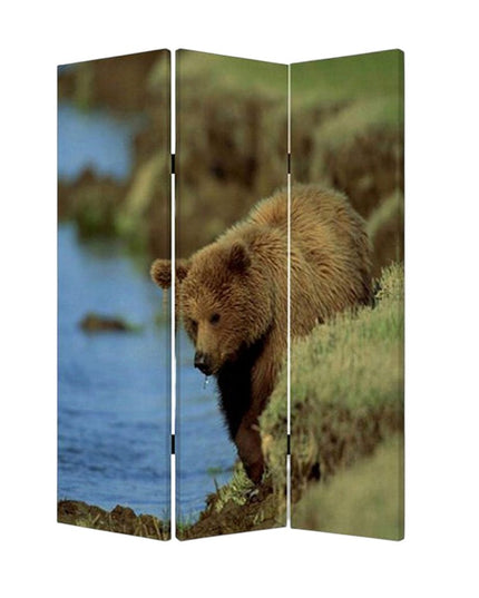 48" X 72" Multi Color Wood Canvas Bear  Screen