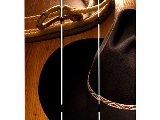 72" Brown and Black Canvas Folding Three Panel Screen Room Divider