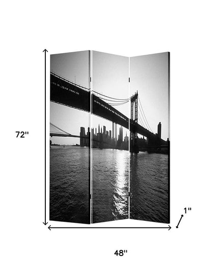 72" Gray Canvas Folding Three Panel Screen Room Divider