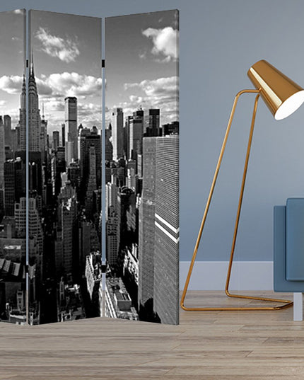 72" Gray Canvas Folding Three Panel Screen Room Divider