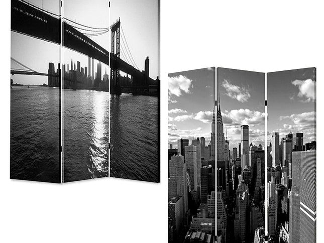 48" X 72" Multi Color Wood Canvas New York Skyline  Screen